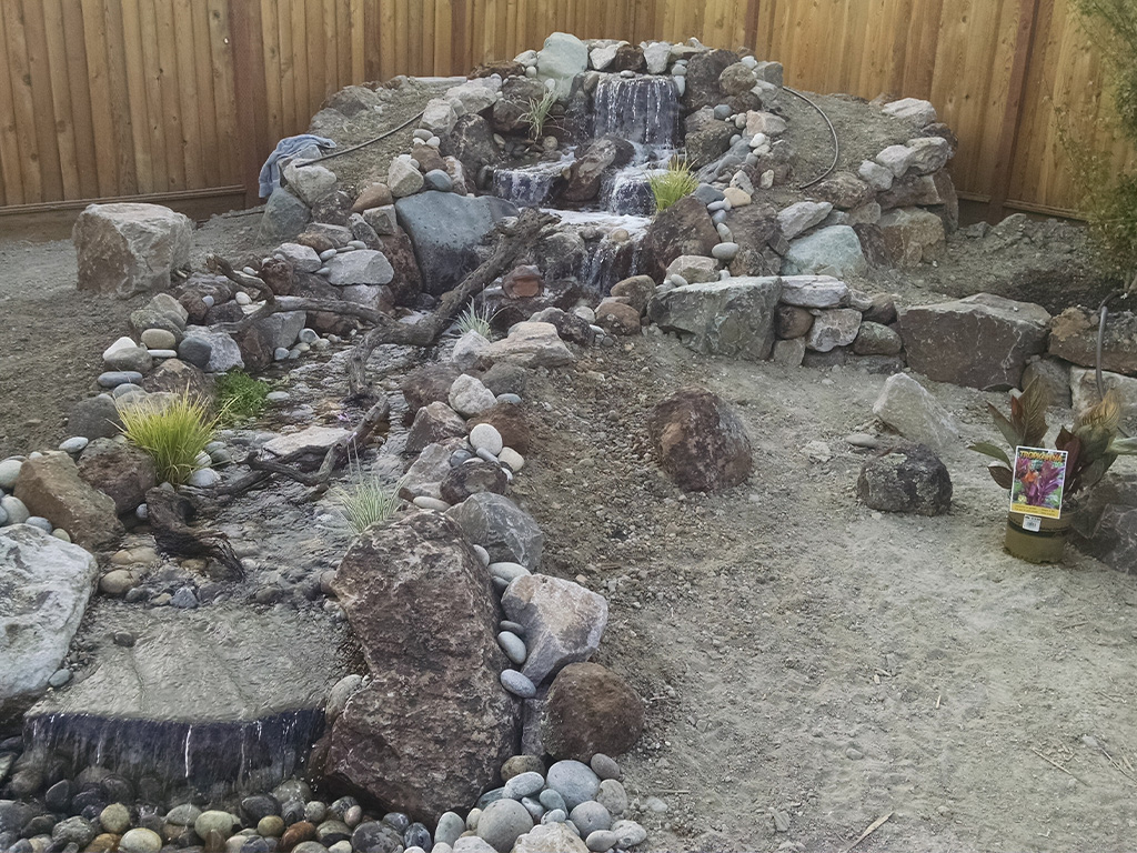 Woodside, CA corner waterfall, pondless waterfall