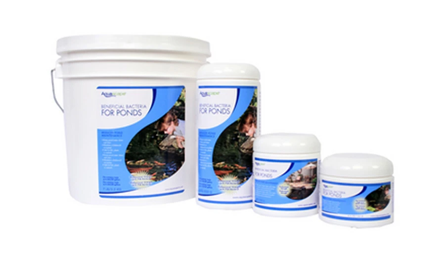 Four containers of Aqua Meds Beneficial Bacteria for Ponds, in various sizes, are displayed against a white background. Four containers of Aqua Meds Beneficial Bacteria for Ponds, in various sizes, are displayed against a white background.